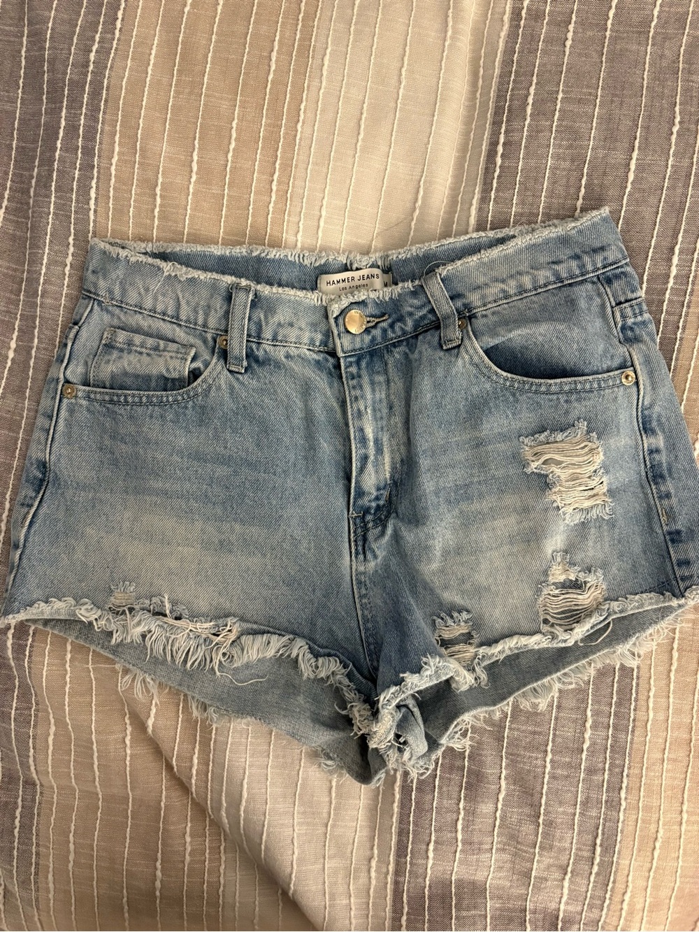 Hammer Jeans High Rise Distressed Jean Shorts with Frayed Hem and Waist .  Sz M